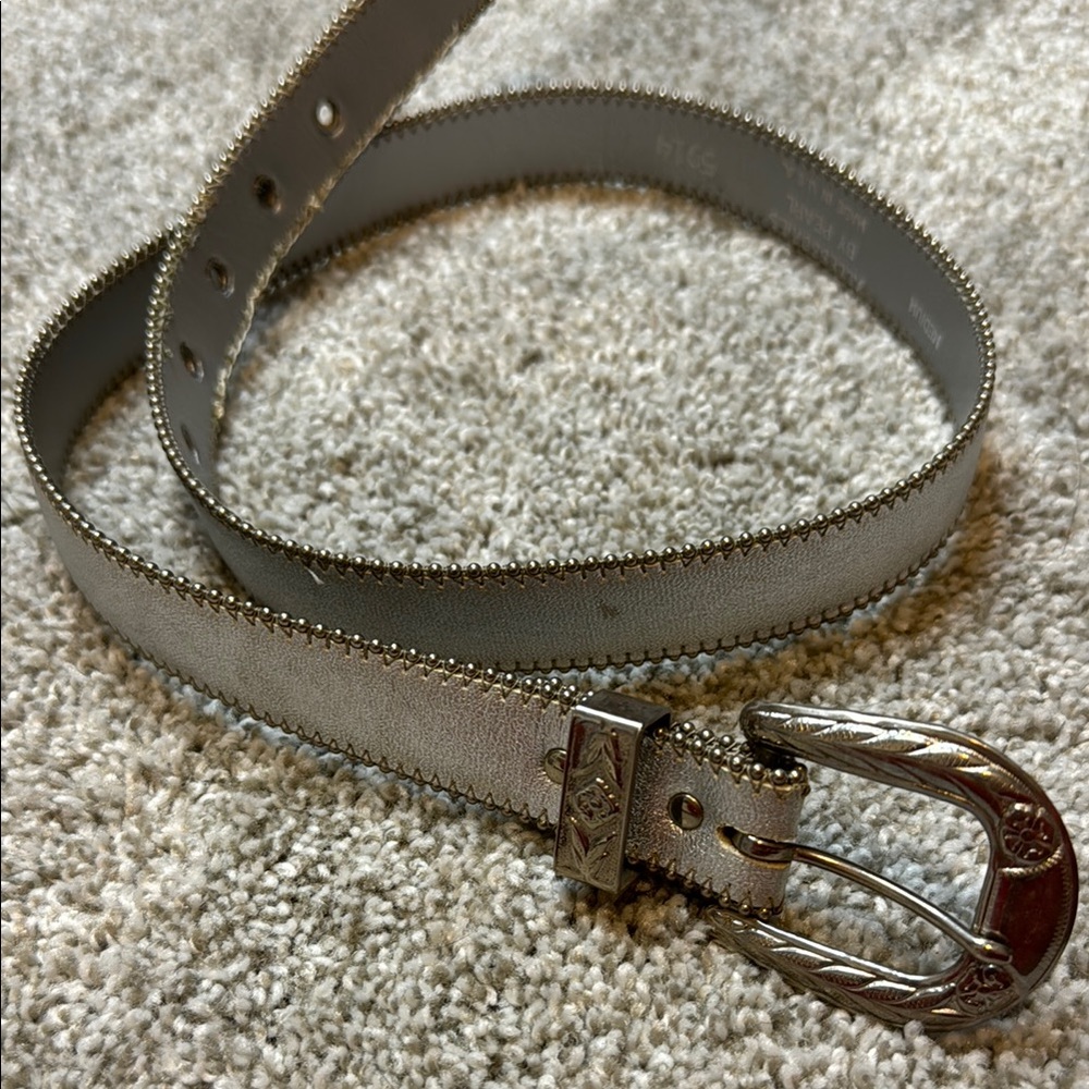 Vintage Silver Belt with Decorative Stitching